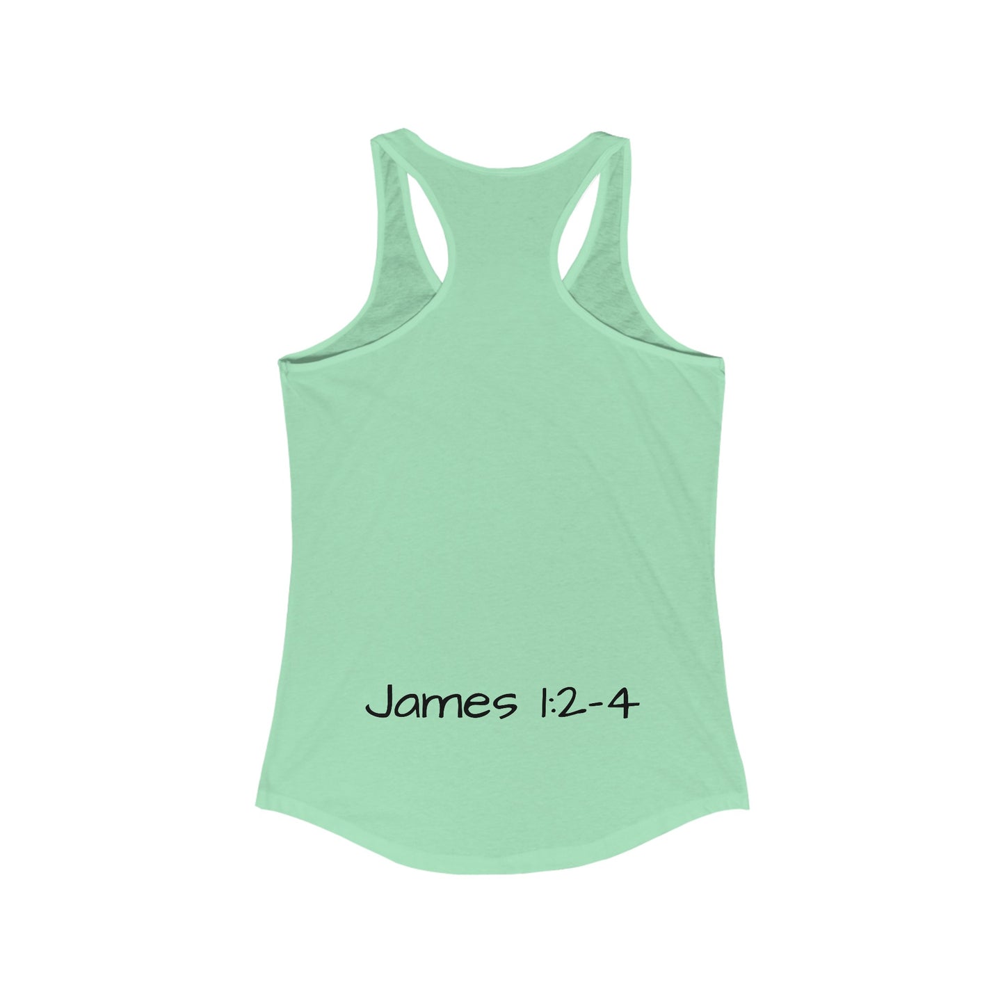 Women's Ideal Racerback Tank- Be Content-James 1:2-4 on back bottom-fill in the blank