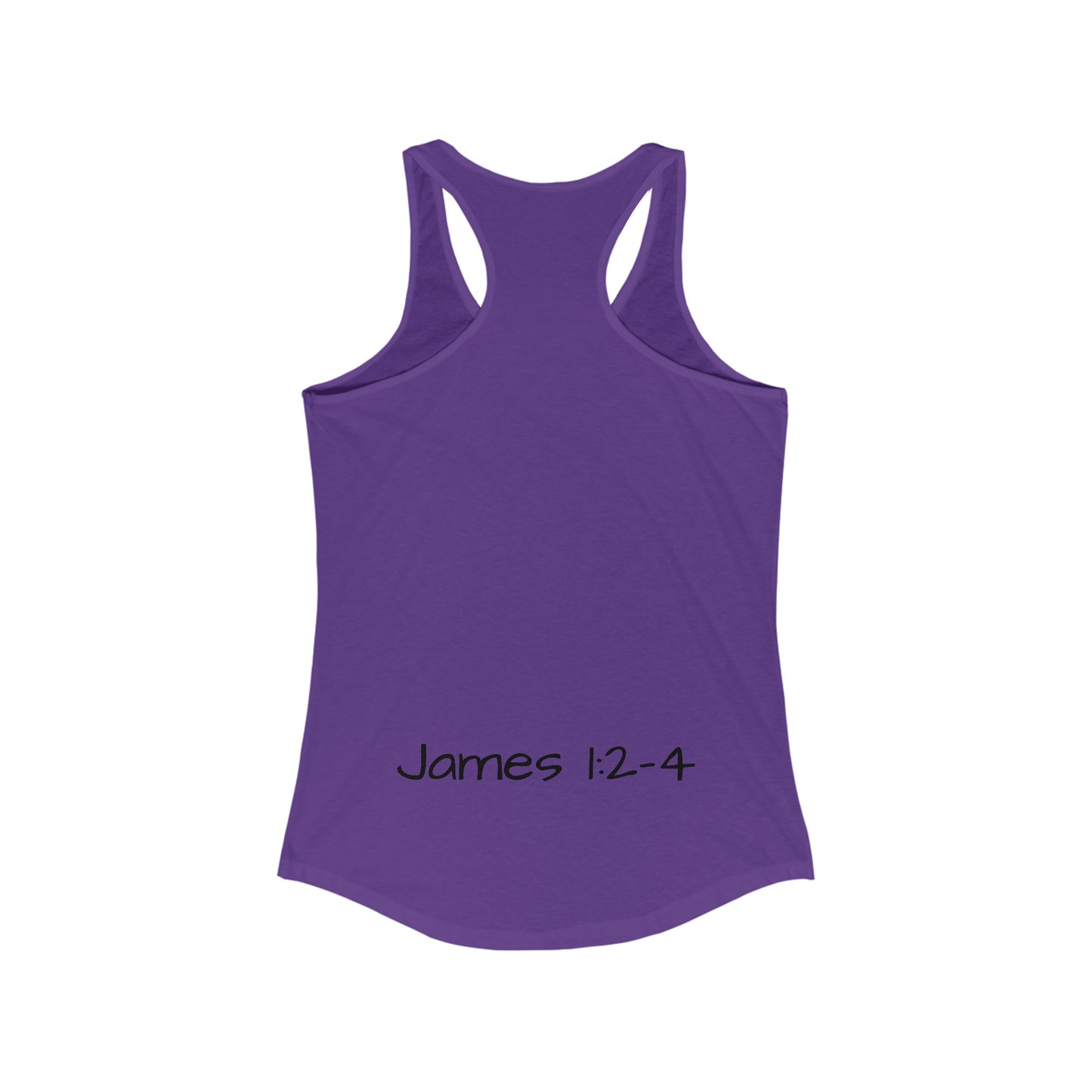 Women's Ideal Racerback Tank- Be Content-James 1:2-4 on back bottom-fill in the blank