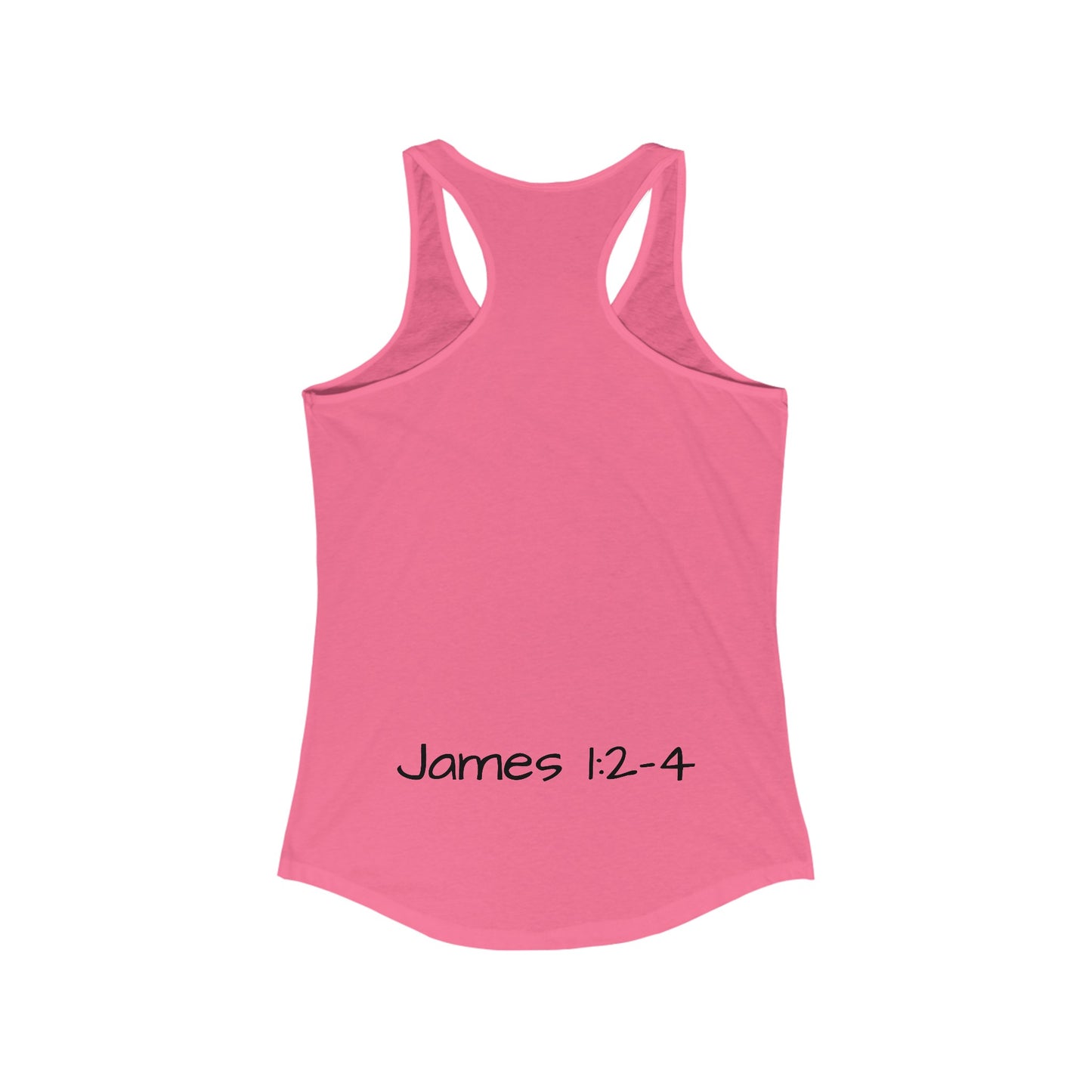 Women's Ideal Racerback Tank- Be Content-James 1:2-4 on back bottom-fill in the blank