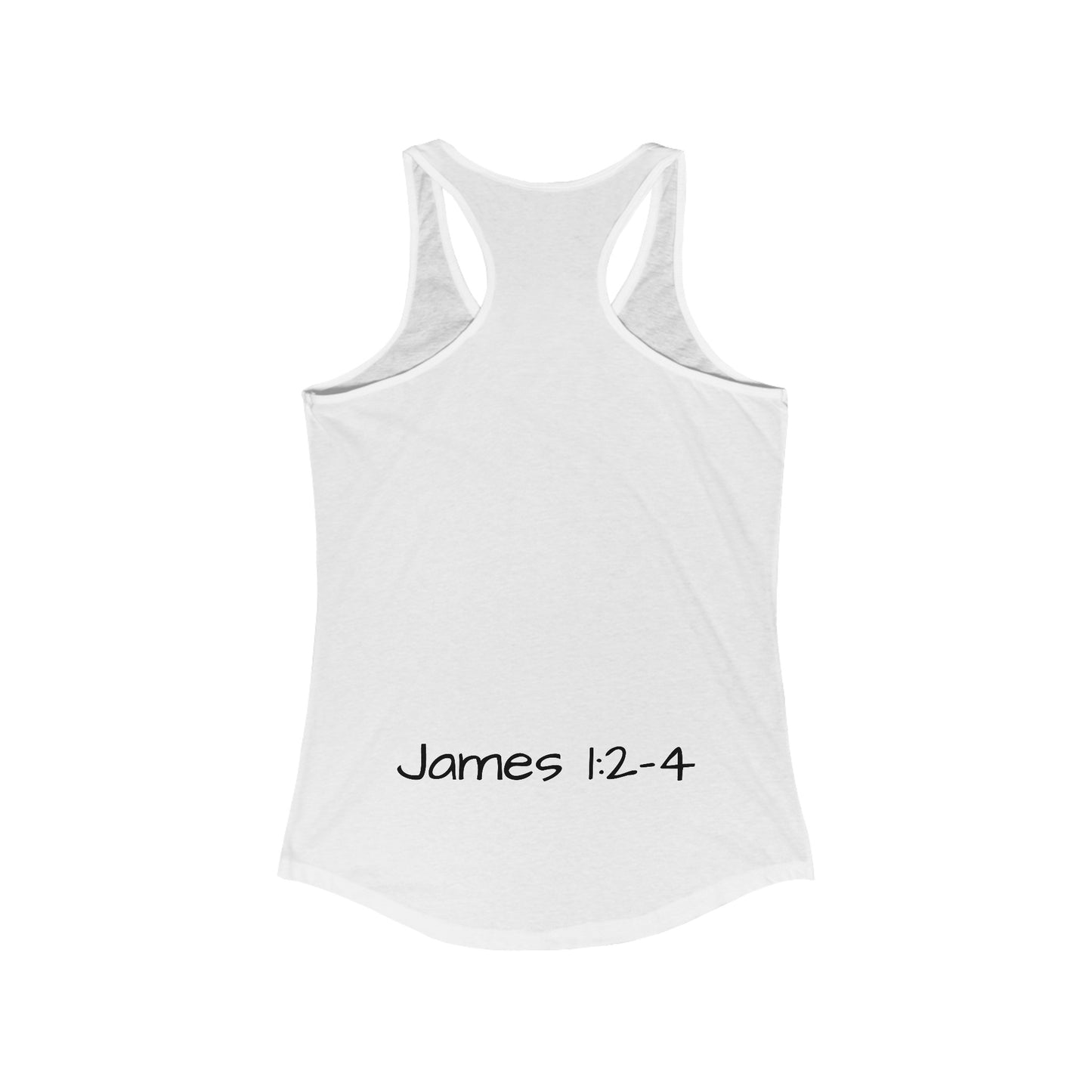 Women's Ideal Racerback Tank- Be Content-James 1:2-4 on back bottom-fill in the blank