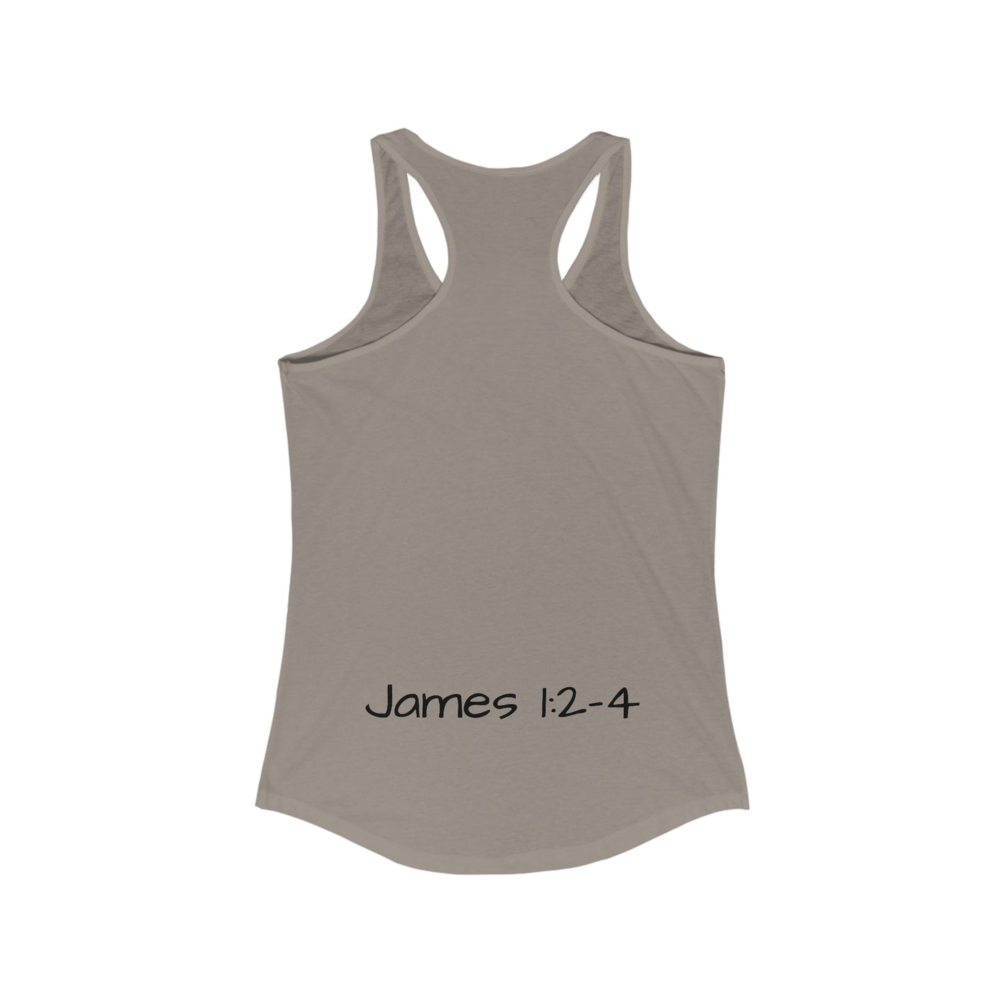 Women's Ideal Racerback Tank- Be Content-James 1:2-4 on back bottom-fill in the blank