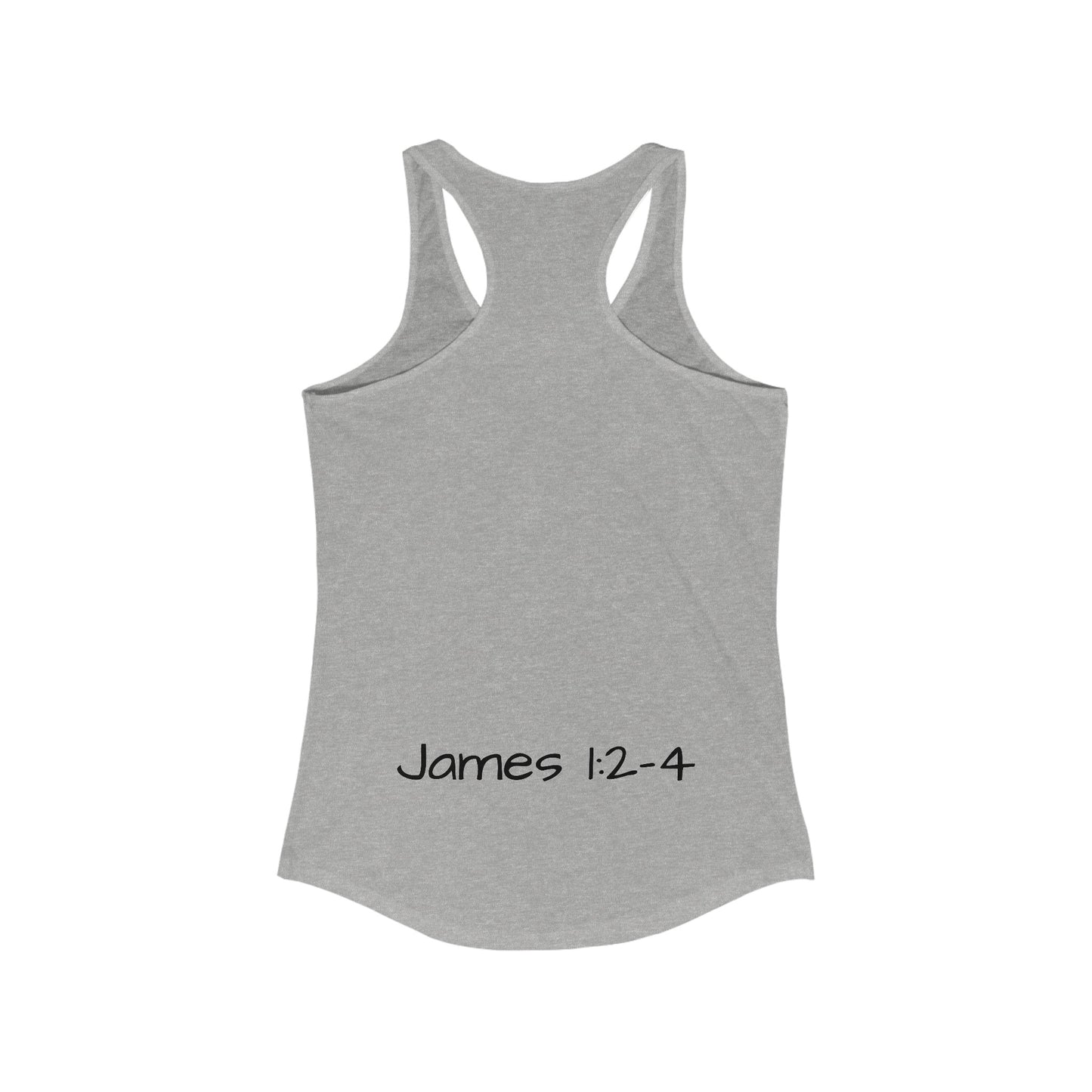 Women's Ideal Racerback Tank- Be Content-James 1:2-4 on back bottom-fill in the blank