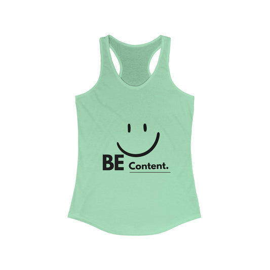 Women's Ideal Racerback Tank- Be Content-James 1:2-4 on back bottom-fill in the blank