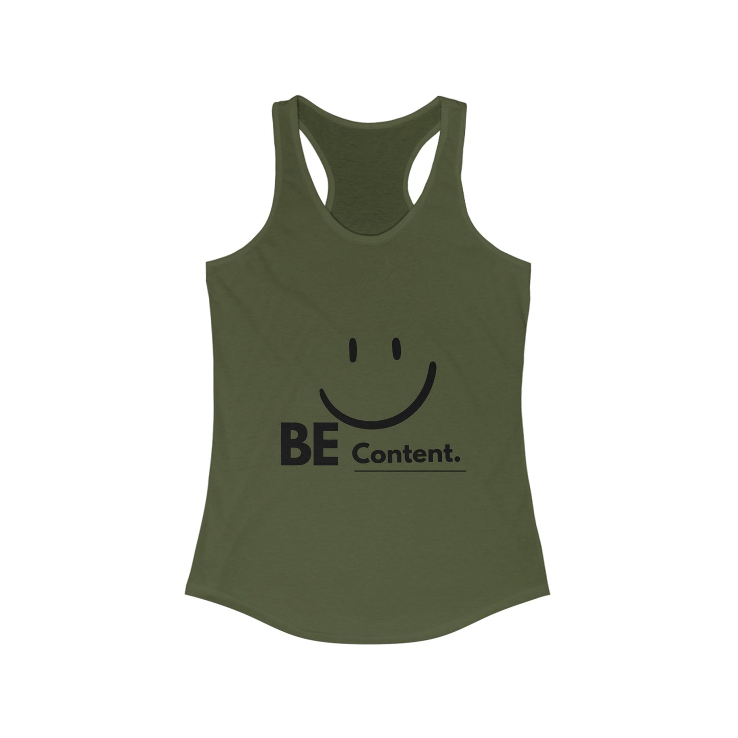 Women's Ideal Racerback Tank- Be Content-James 1:2-4 on back bottom-fill in the blank