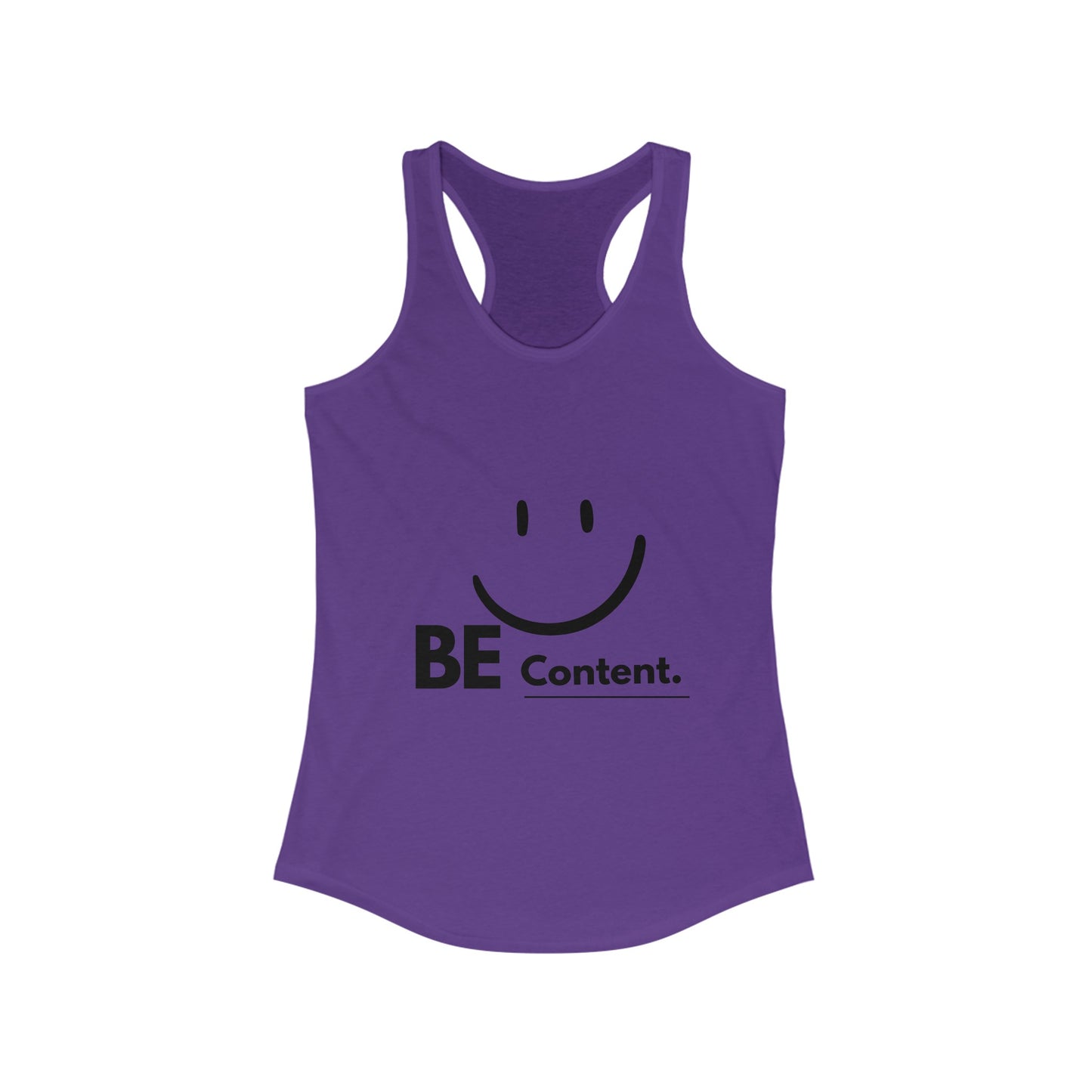 Women's Ideal Racerback Tank- Be Content-James 1:2-4 on back bottom-fill in the blank